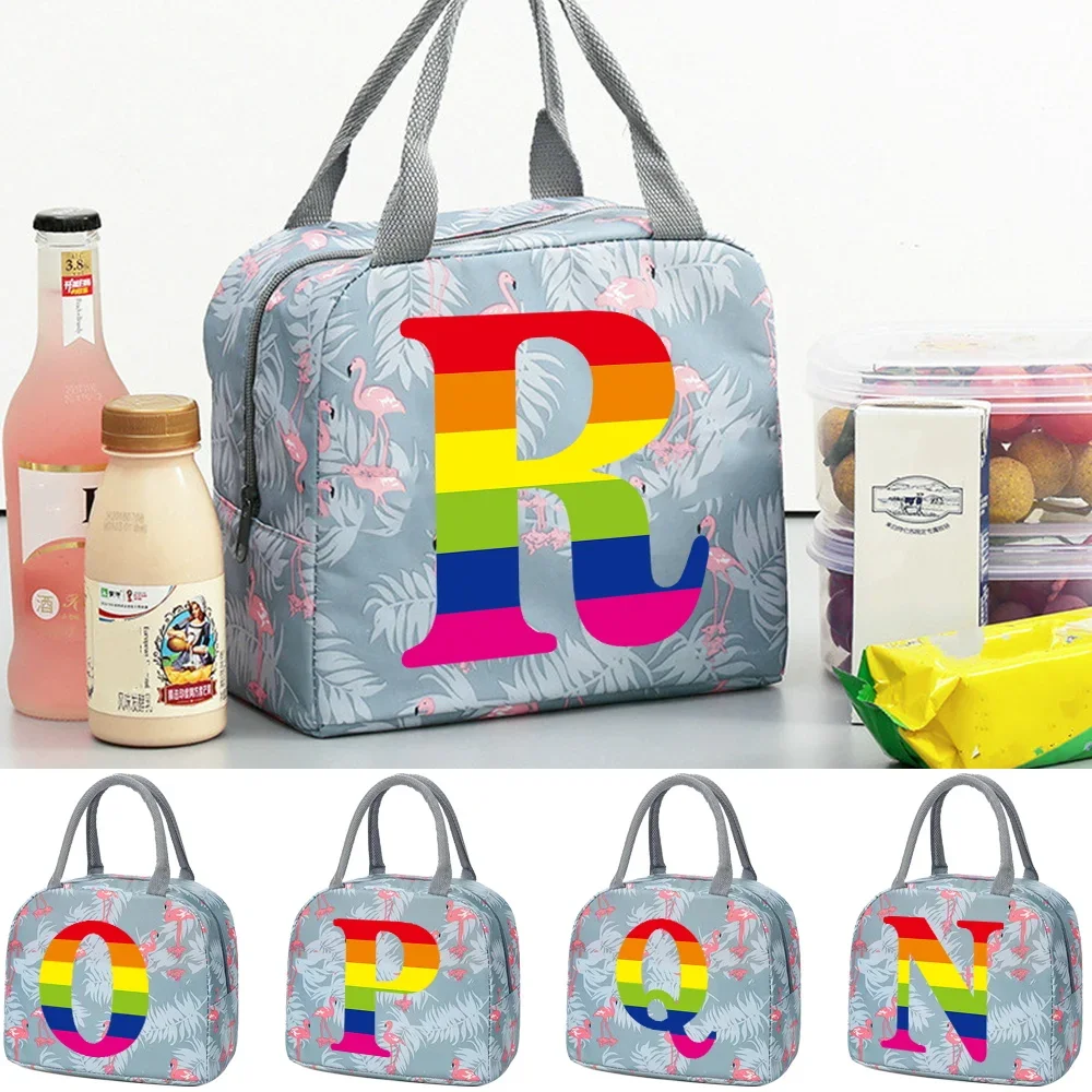 

Thermal Lunch Carry Bag Insulated Portable Bags for Women Children School Trip Picnic Dinner Cooler Food Canvas Rainbow Handbags