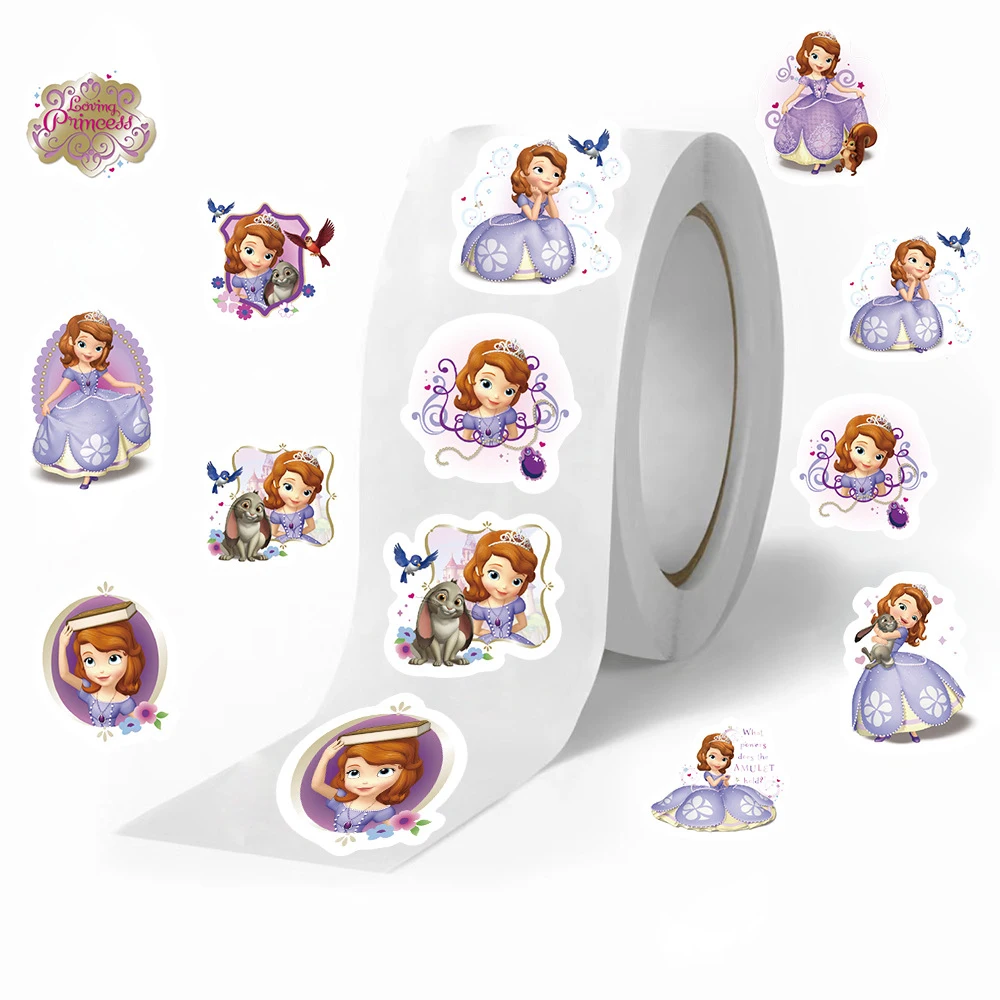 500pcs/Roll Kawaii Disney Sofia Princess Cartoon Sealing Stickers Aesthetic Decorative Journal Luggage Phone Cute Sticker Label