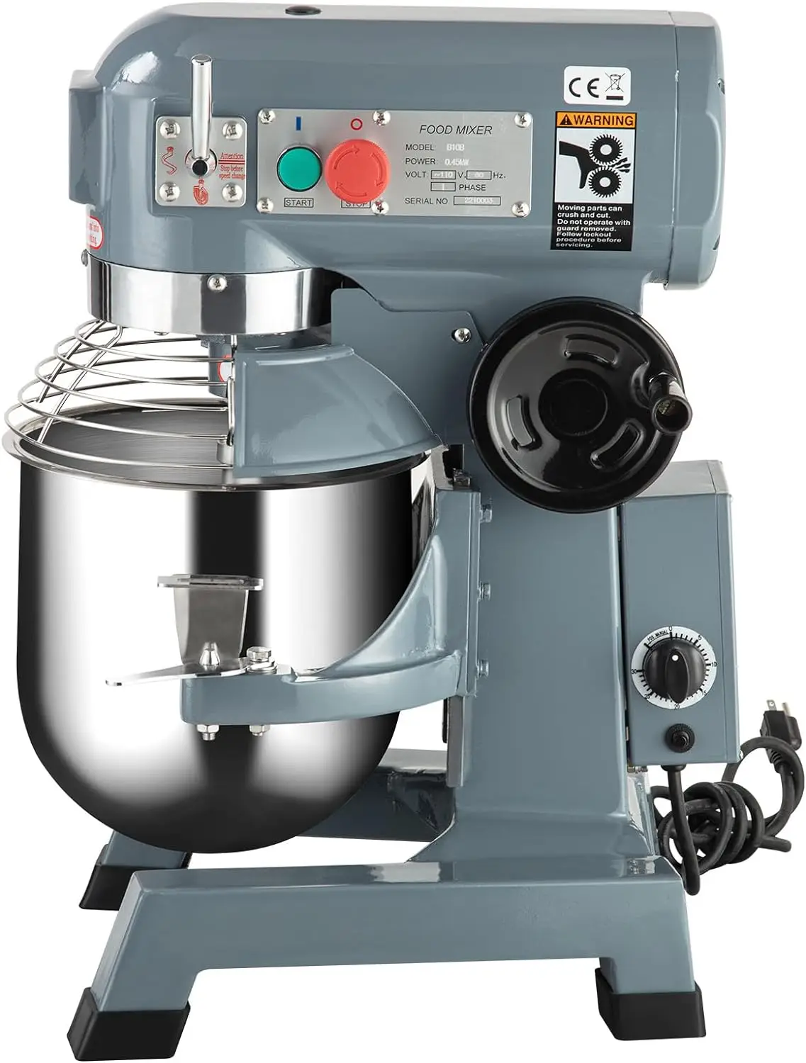 15QT 600w 3-Speed Commercial Stand Mixer With Tainless Steel Bowl, Dough Hook, Whisk, Heavy Duty Mixer With Safety Guard