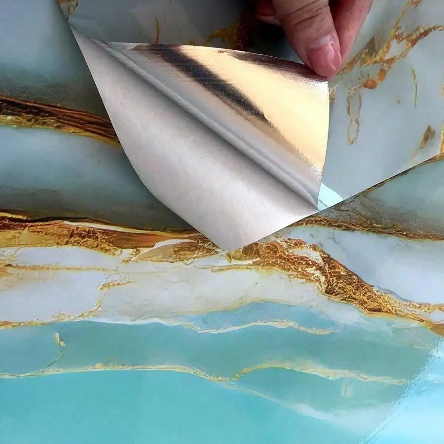 50cm Width Foil Marble Stickers for Home Decor Self Adhesive Waterproof Oil Proof Wallpaper Peel Stick Removable Kitchen Film