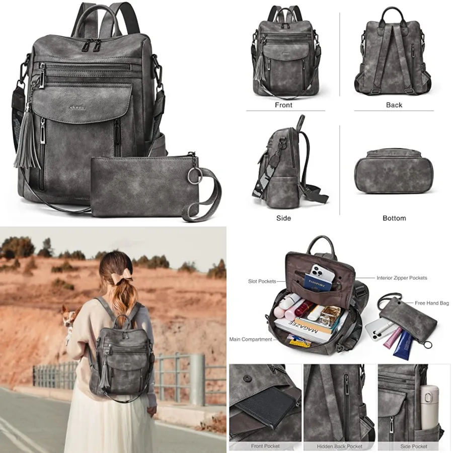 

Backpack Purse for Women Fashion Leather Backpack Purse Designer Travel Backpack Convertible Shoulder Bag with Wristlet