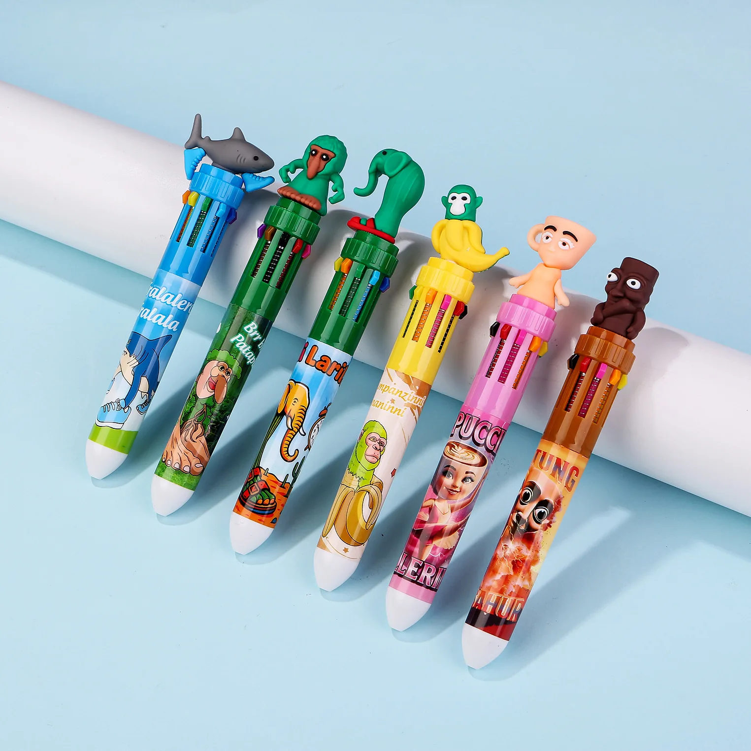 

10 in 1 Color Pen 10 Colors Retractable Cute Cartoon Ballpoint Pen for Office and School Animal Color Ballpoint Pen 0.7mm