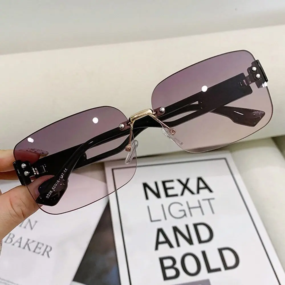 Korean Style Rimless Sunglasses Ins Style Frameless Rectangular Sun Glasses Summer UV Protection Gradient Lenses Beach Eyewear