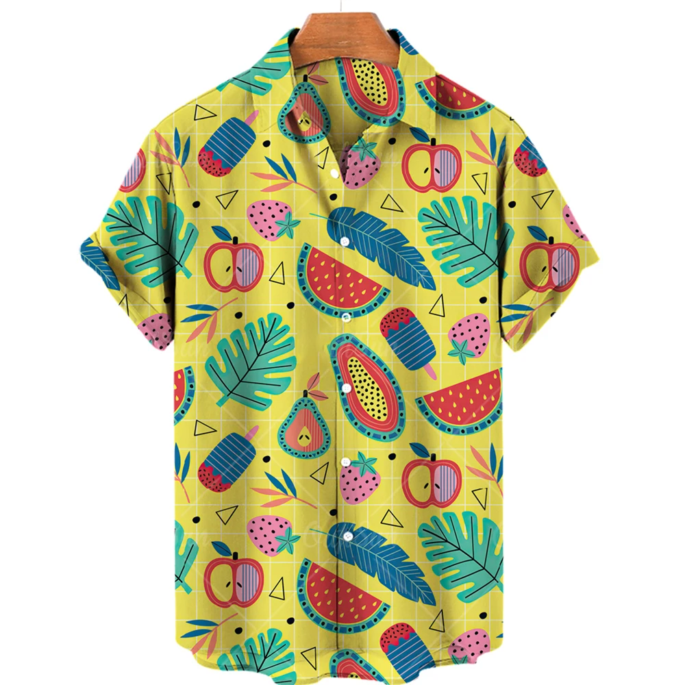 Summer Hawaiian Shirts Fruit 3d Print Shirt Men Women Fashion Pineapple Shirts Single-Breasted Short Sleeve Blouse Mens Clothing