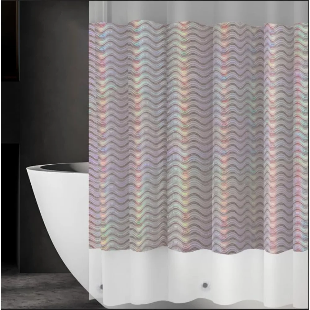 

Голографическая 3D занавеска для душа из ЭВА с волнистым вкладышем, 72x72 Премиум среднего веса, прозрачная пластиковая занавеска для душа для ванной комнаты