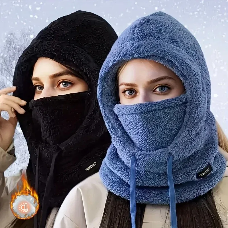 1-4PCS 3 in 1 Thermal Balaclava Hat Scarf Mask Thick Fleece Lined Hood with Earflap Windproof for Women Outdoor Ski Commute