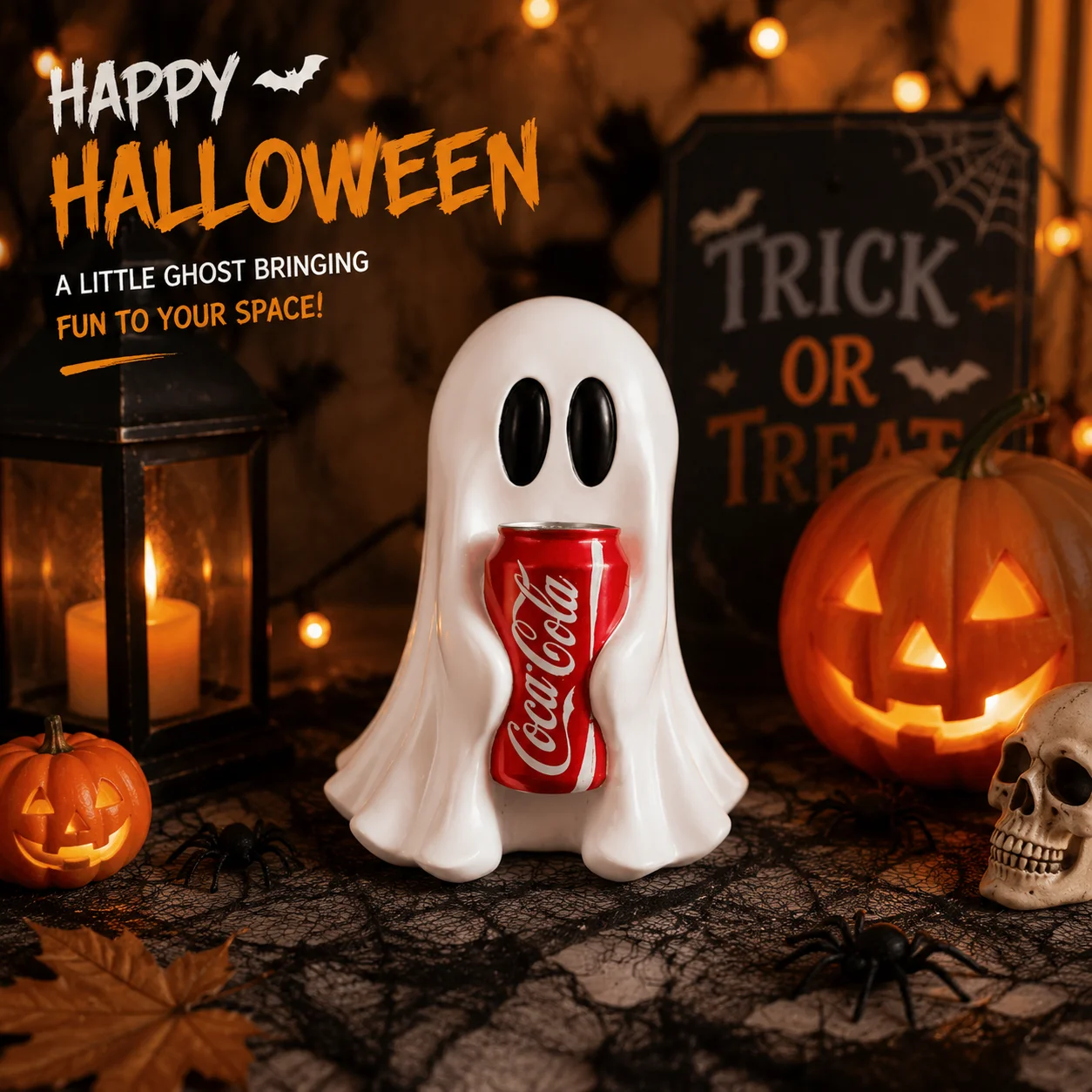 Cute Ghost Resin Figurine Holding Cola Can Funny Halloween Decoration Kawaii Ghost Statue Home Decor Desk Ornament Gift