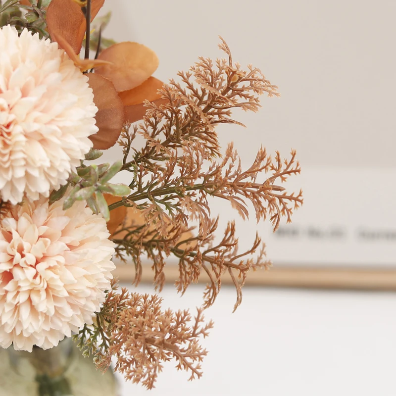 Champagne Artificial Flowers Silk Peony For Indoor Fake Floral Dandelion Ball Home Wedding DIY Decorations Bride Bouquets Crafts