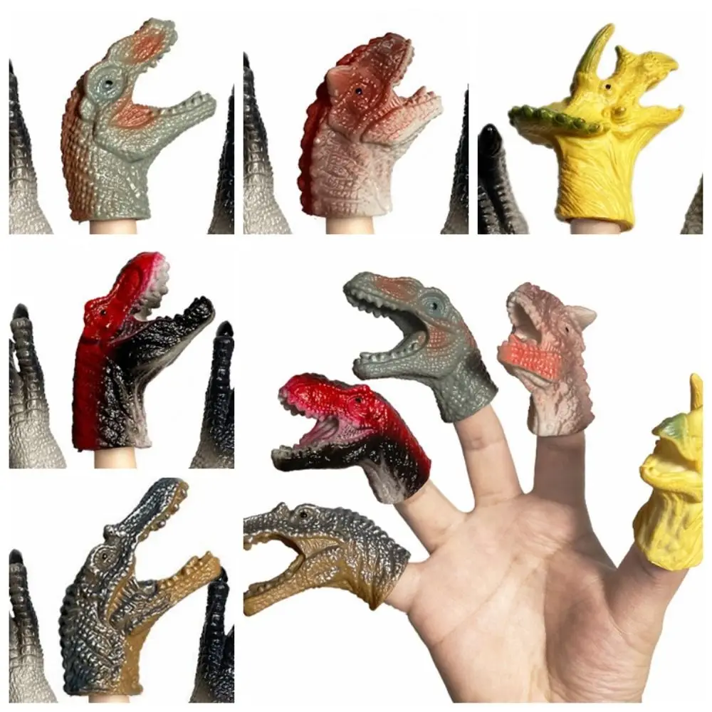 Títeres de dedo de dinosaurio de dibujos animados, 5 piezas, juguetes de mano, marionetas de goma, Mini animales de bebé, modelo colorido, Funky