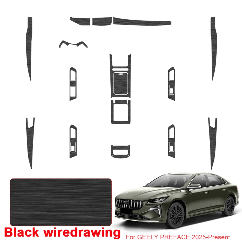 لجيلي Preface 2022-الحاضر LHD سيارة الكربون الأسود الداخلية ملصق رفع نافذة لوحة ملصق مائي والعتاد الباب الداخلي طبقة رقيقة واقية #5