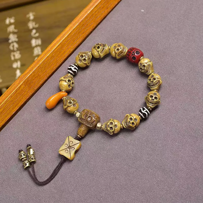 Backflow Bone Carving Corpse Buddha Main Bracelet Single Circle Material A Dai Agate Dzi Bead Copper Clip Accessories