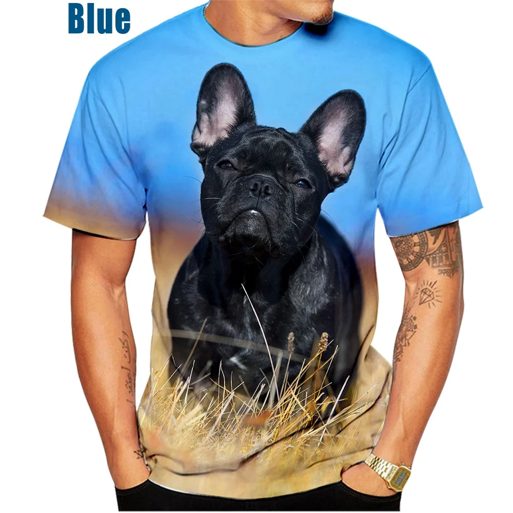 2022 Summer New Fashion Summer Cute French Bulldog 3d Printing Men\'s T-Shirts Ladies Casual Trend Tops Loose Large Size Men\'s