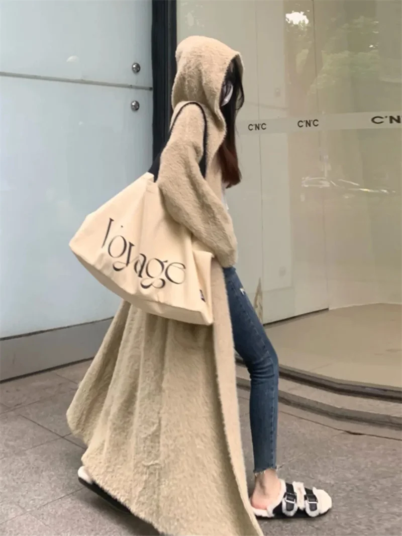 High end Loose and Lazy Style Hooded Imitation Mink fur 2024 Autumn and Winter Coat Design Niche Long Knitted Cardigan for Women