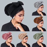 Sponge Bow Turban Headscarf Hat Elastic Women Muslim Hijab Bonnet African Auto Gele Headties Wedding Party Headwear Wrap Cap