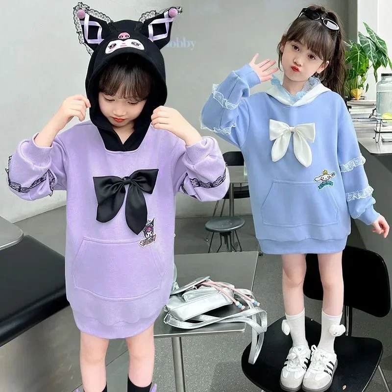 Sweet Kawaii Sanrio Autumn Cinnamoroll Winter Long Sleeve Hoodie Cute Cartoon Kuromi Casual Children Shirt Clothing Gifts Toys