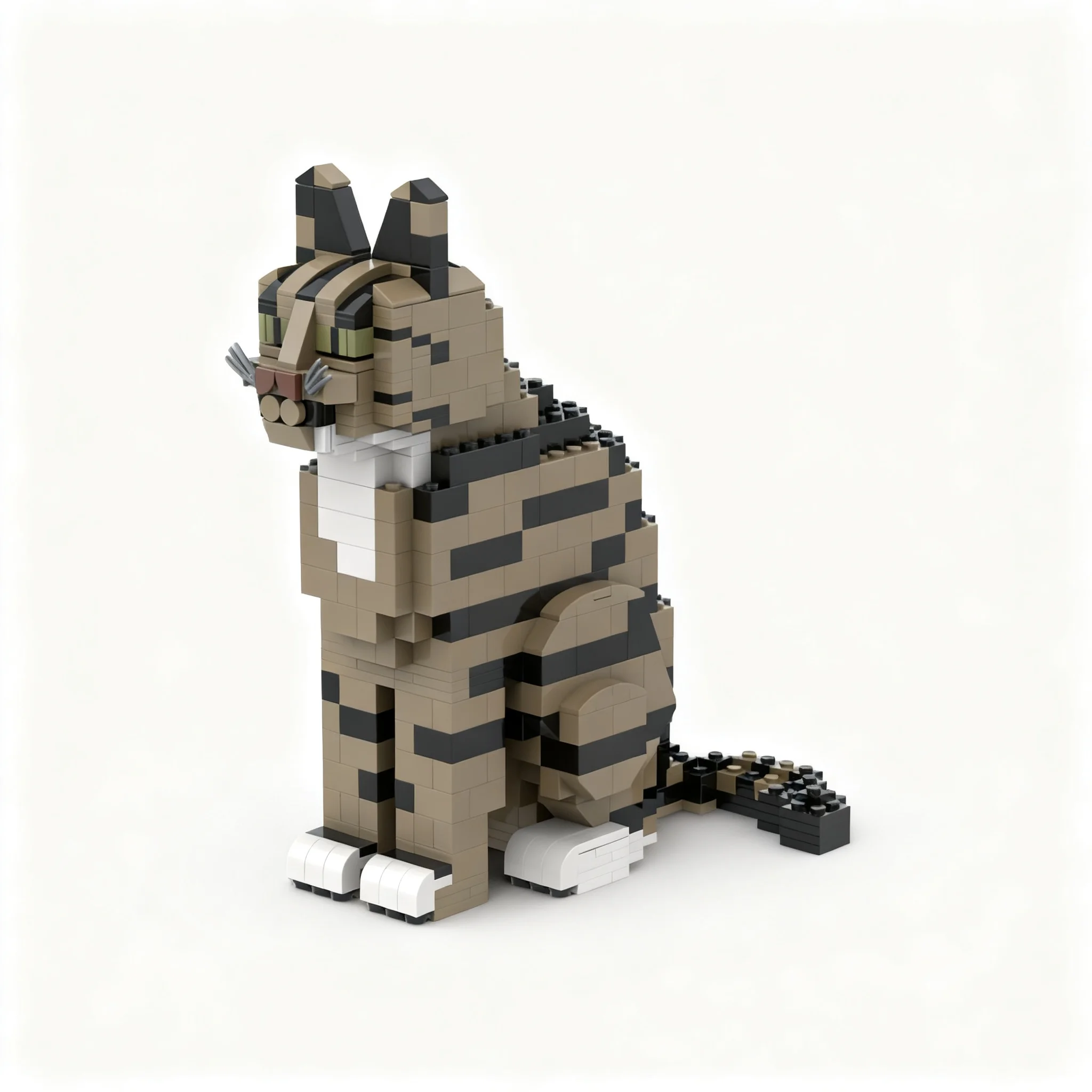 743pcs MOC Brown Tabby CAT Mackerel Tabby Sculptures Model Building Blocks Architecture Craft Art Creative Birthday Education
