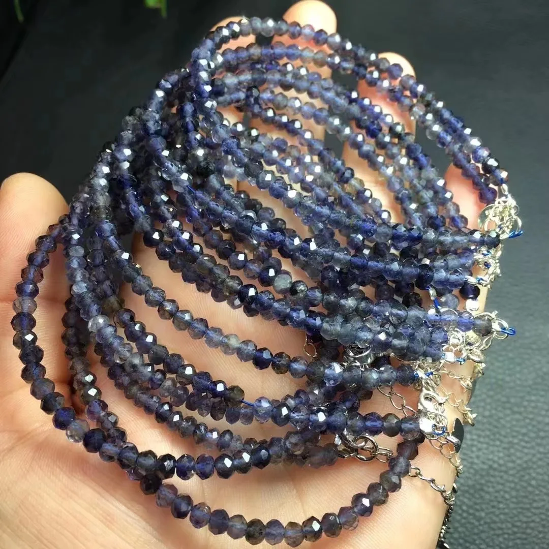 1 قطعة Fengbaowu الطبيعية Cordierite Iolite سلسلة سوار دائري الأوجه الخرز 925 فضة موضة مجوهرات هدية للنساء #5