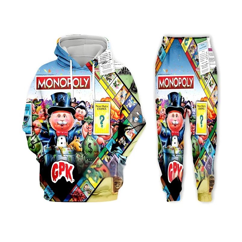 Conjunto de Sudadera con capucha y pantalones con estampado 3d de cubo de basura de dibujos animados divertidos para hombres, chándal de Hip Hop, sudaderas con capucha informales para niños, gran oferta