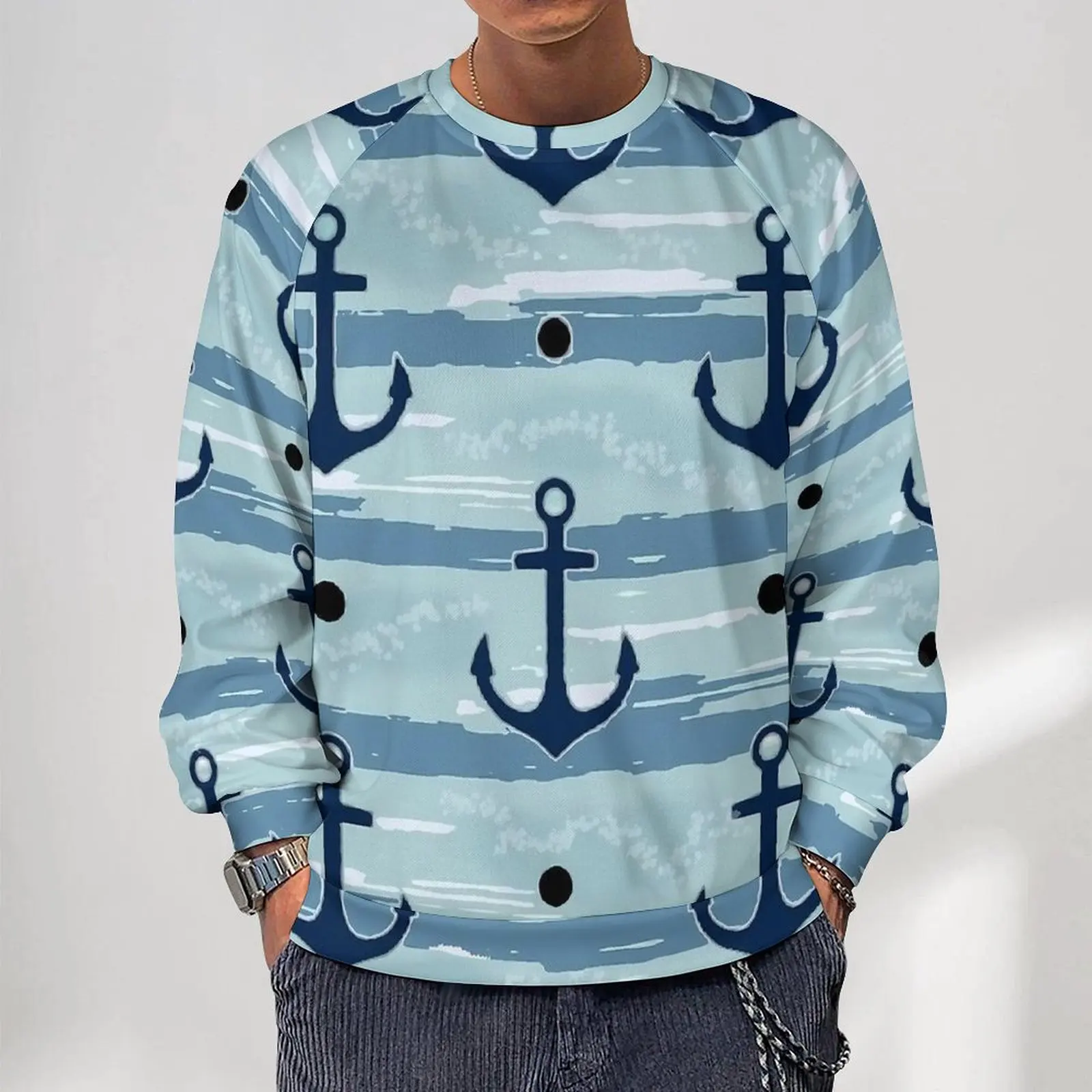 Nautical Anchor Streetwear Sweatshirts Winter  Vintage Hoodies Men Oversize Loose Graphic O Neck Hoodie