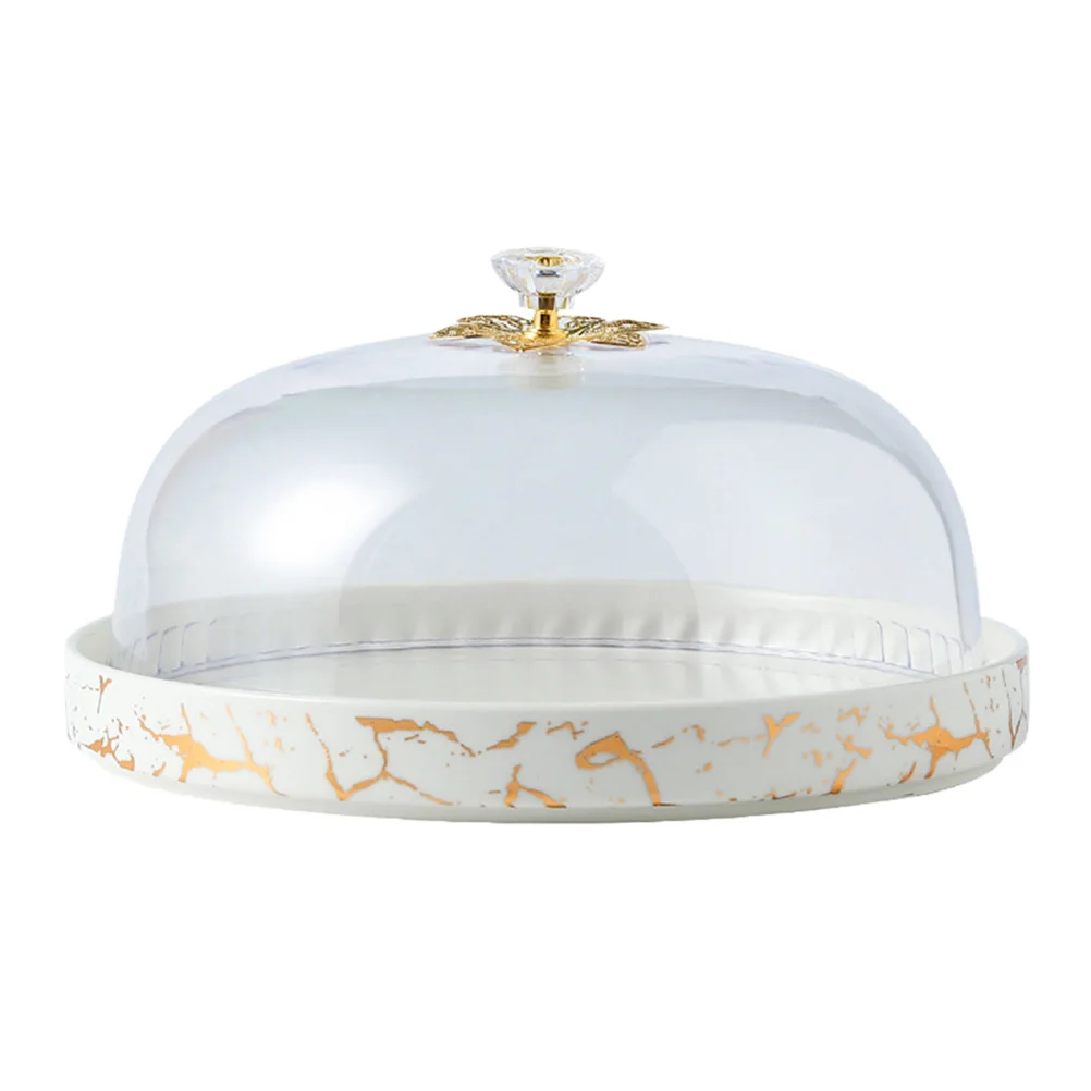 

1Pcs White Ceramic Cake Plate Transparent Lid Elegant Dessert Platter Safe Storage Perfect for Parties Weddings