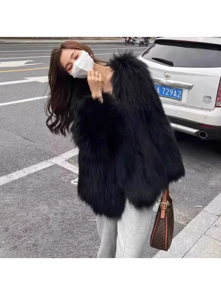 الفرنسية أنيقة بلون فو الفراء معطف فوقي أنيق نوبل رائعة لطيف يؤرخ التنقل مريحة لينة الشتاء سترة دافئة