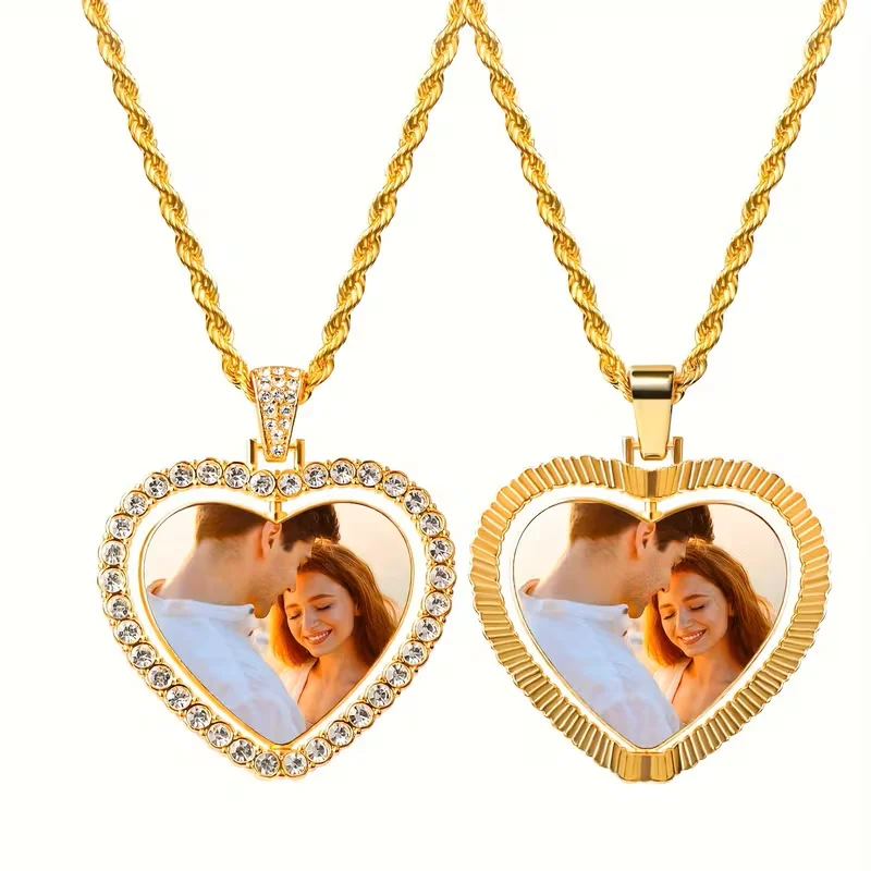 Personalised Custom Photo Heart Pendant Necklace, Custom 360° Rotating Photo Necklace, a Meaningful Personalised Gift