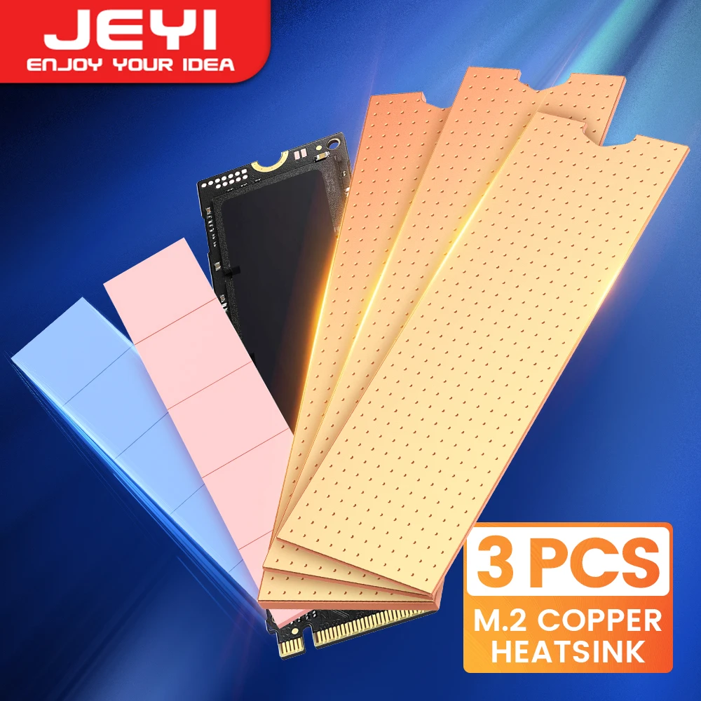 JEYI Copper M.2 Heatsink, NVMe 2280 SSD Copper Cooler Solid State Disk Radiator with Thermal Silicone Pad for Laptop Desktop