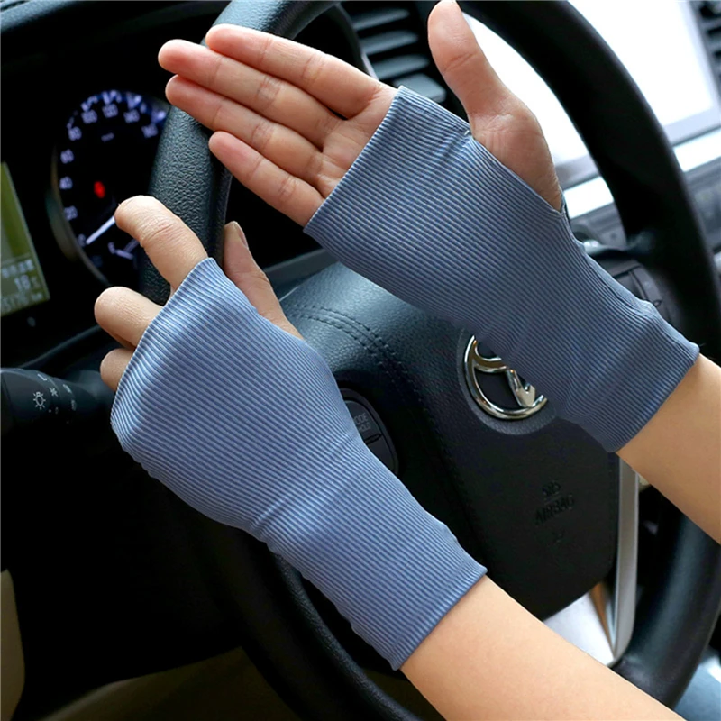 1Pair Outdoors Fingerless Hand Gloves Thin Solid Color Short Mittens Cycling Sunscreen UV Protection Touch Screen Driving Gloves