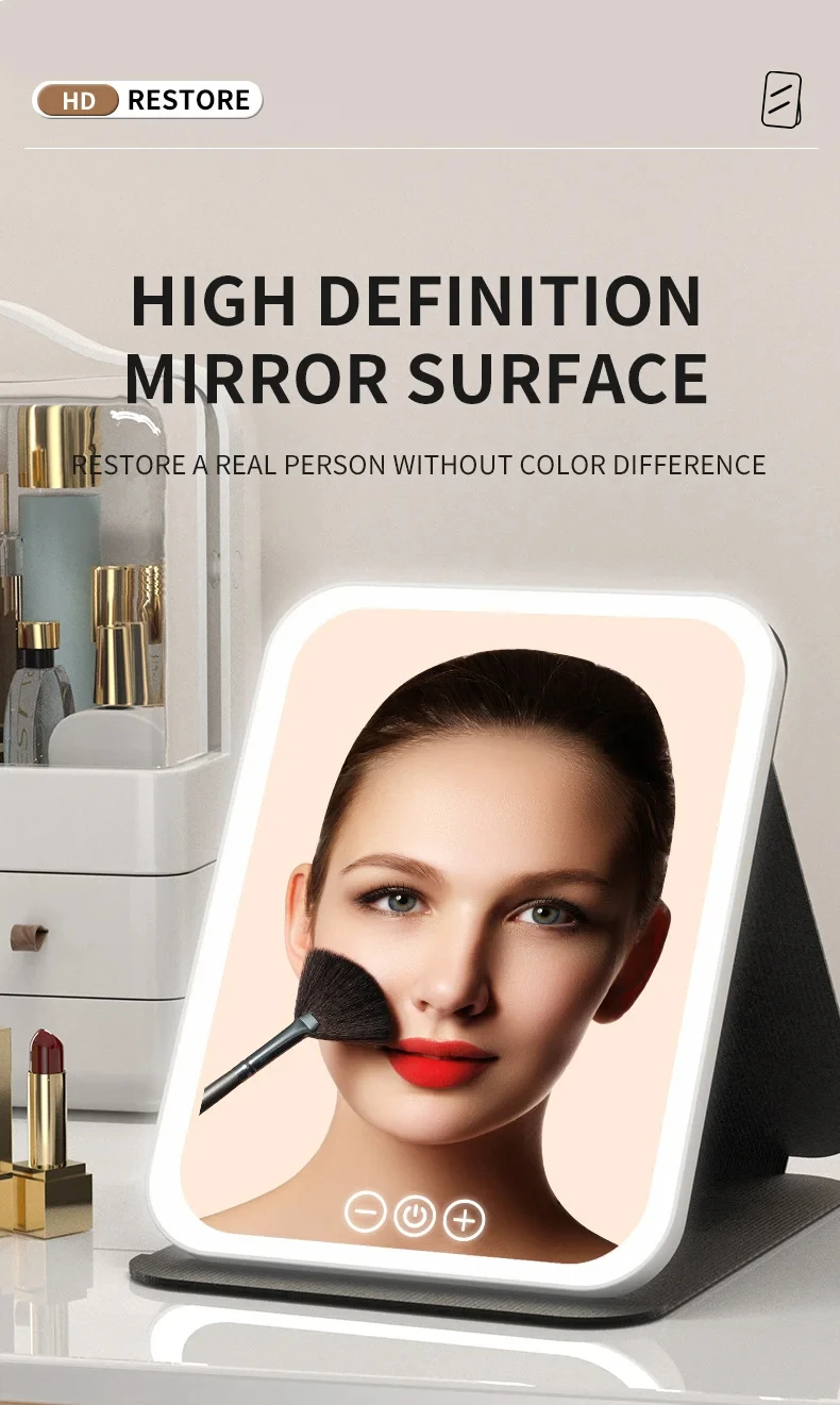 GGbingo USB Rechargeable 3 Colors LED Makeup Mirror Pocket Mirror Touch Dimmable 3 Brightness Foldable for Travel Office Home
