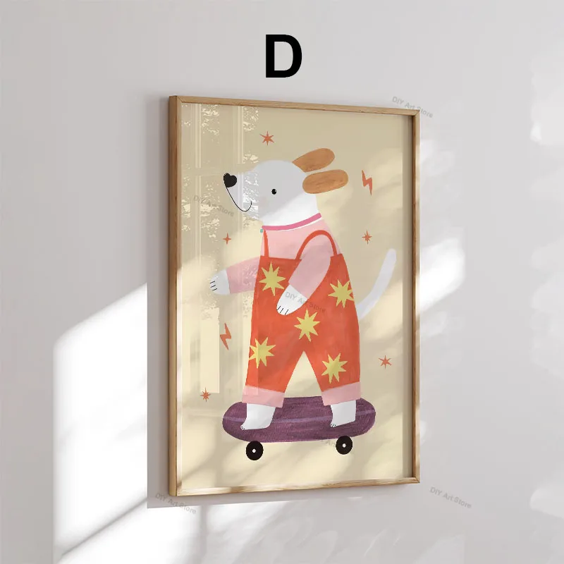 Funny Cartoon Animal Nursery Wall Art Canvas Painting Bear Tiger Rabbit Mouse Dog Posters & Prints Pictures Baby Kids Room Decor view 3