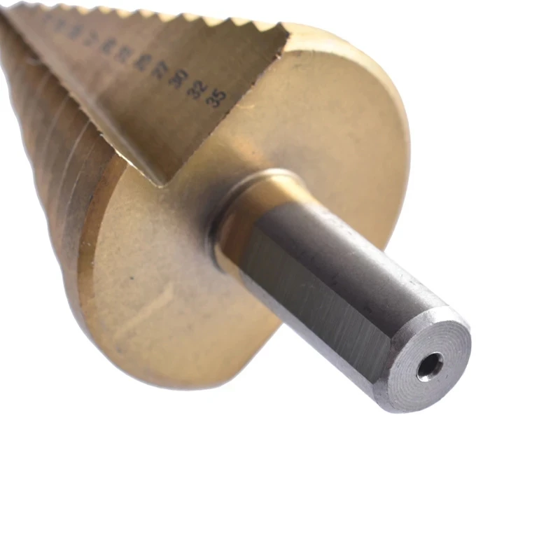 CHKJ Pagoda Drill Bit 1PCS 5-35mm High-speed Steel Triangular Handle Straight Groove Round Shank Step Drill Bit HSS