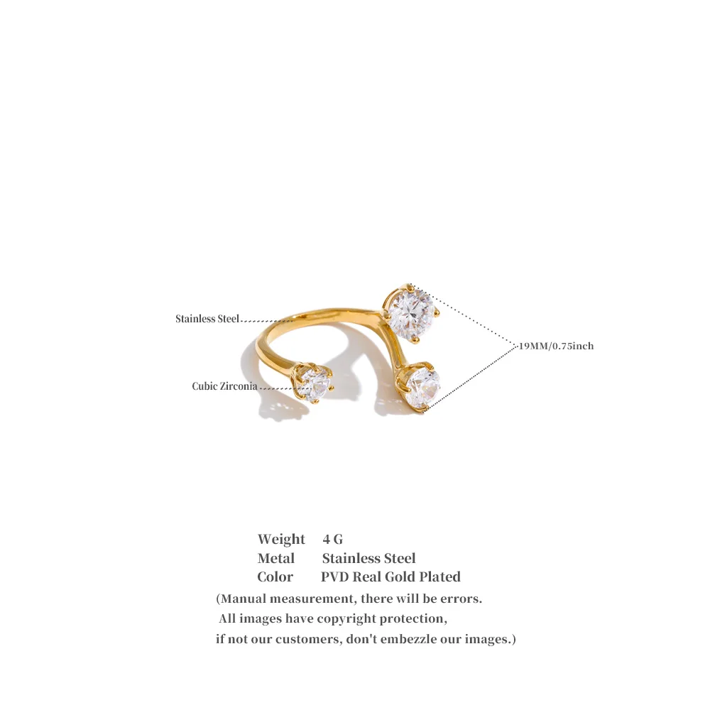 Yhpup verstellbarer Ring aus Edelstahl mit glänzendem Zirkonia, 16 Karat PVD-beschichtet, trendiger Premium-Schmuck für Frauen, Geschenk – Detail 1
