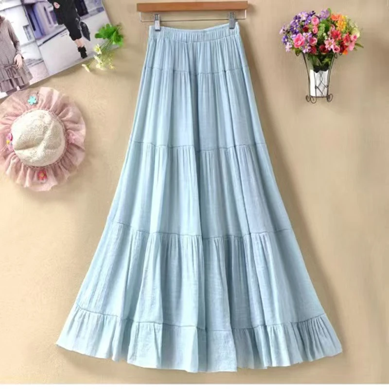 

Women's Patchwork Denim Color Spliced A-line Skirt 2025 New Tencel Big Swing Long Thin Skirt Korean Sweet Women Clothing