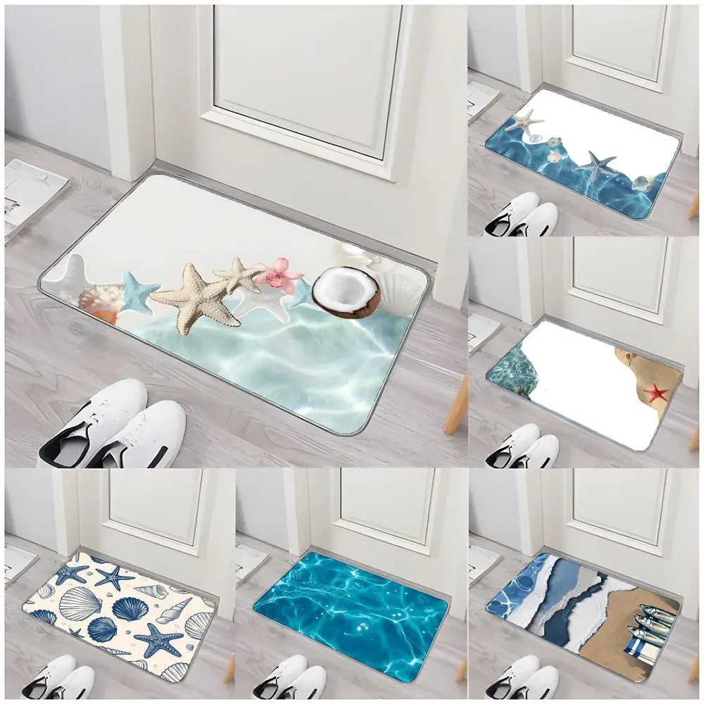 Pattern Natural O-Ocean Element Floor Mat Non-Slip Washable Flannel Door Mat Absorbent Indoor Floor Rug