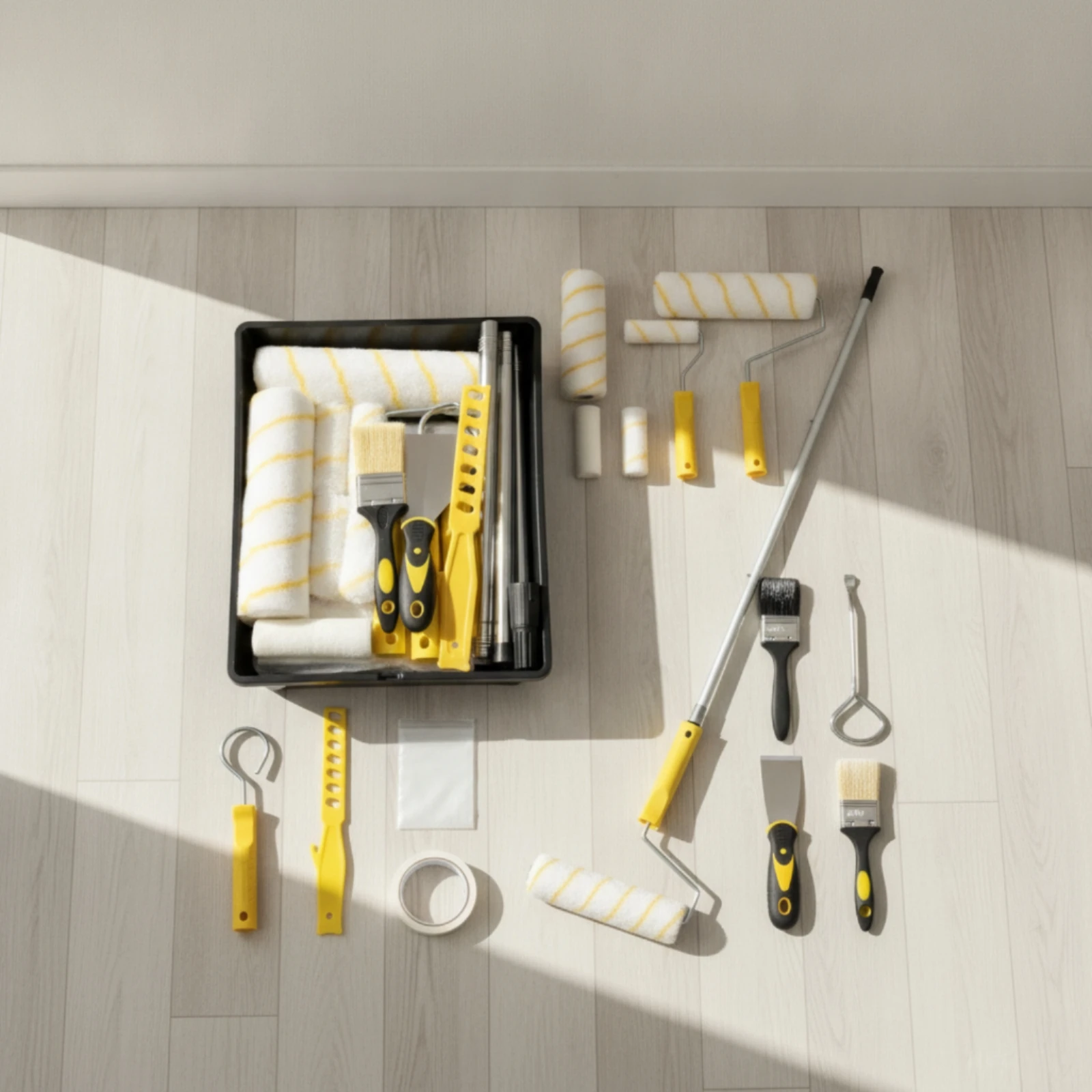 Paint Roller Kit with Tray Multi-Piece Paint Roller Kit with Tray and Extension Pole Adjustable Lightweight for DIYers