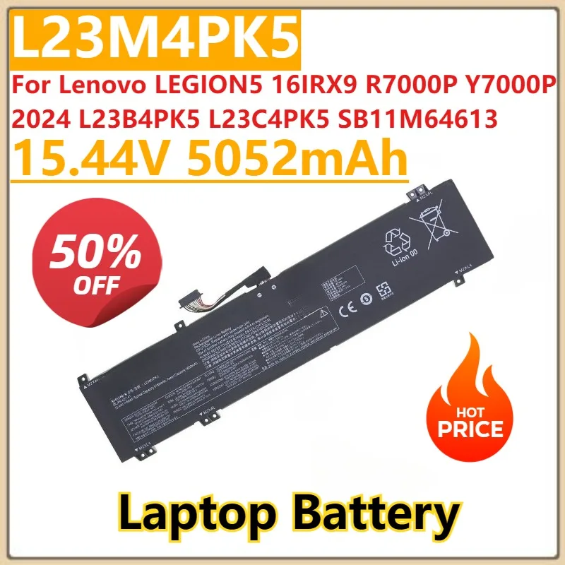 

New L23M4PK5 Laptop Battery 15.44V 5052mAh For Lenovo LEGION5 16IRX9 R7000P Y7000P 2024 L23B4PK5 L23C4PK5 SB11M64613 SB11M64611