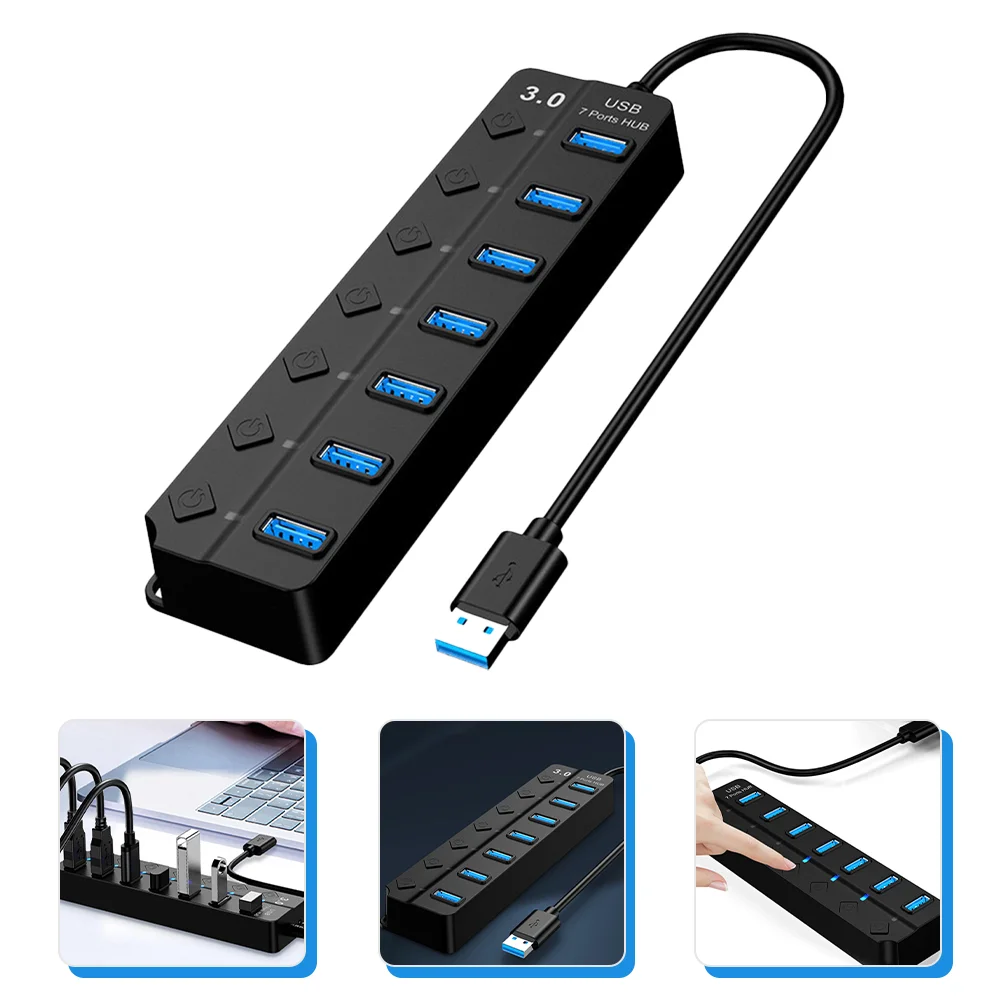 Seven Port Expander Multiple USB Splitter for Laptop Extender Hub Black Extra Ports Laptops