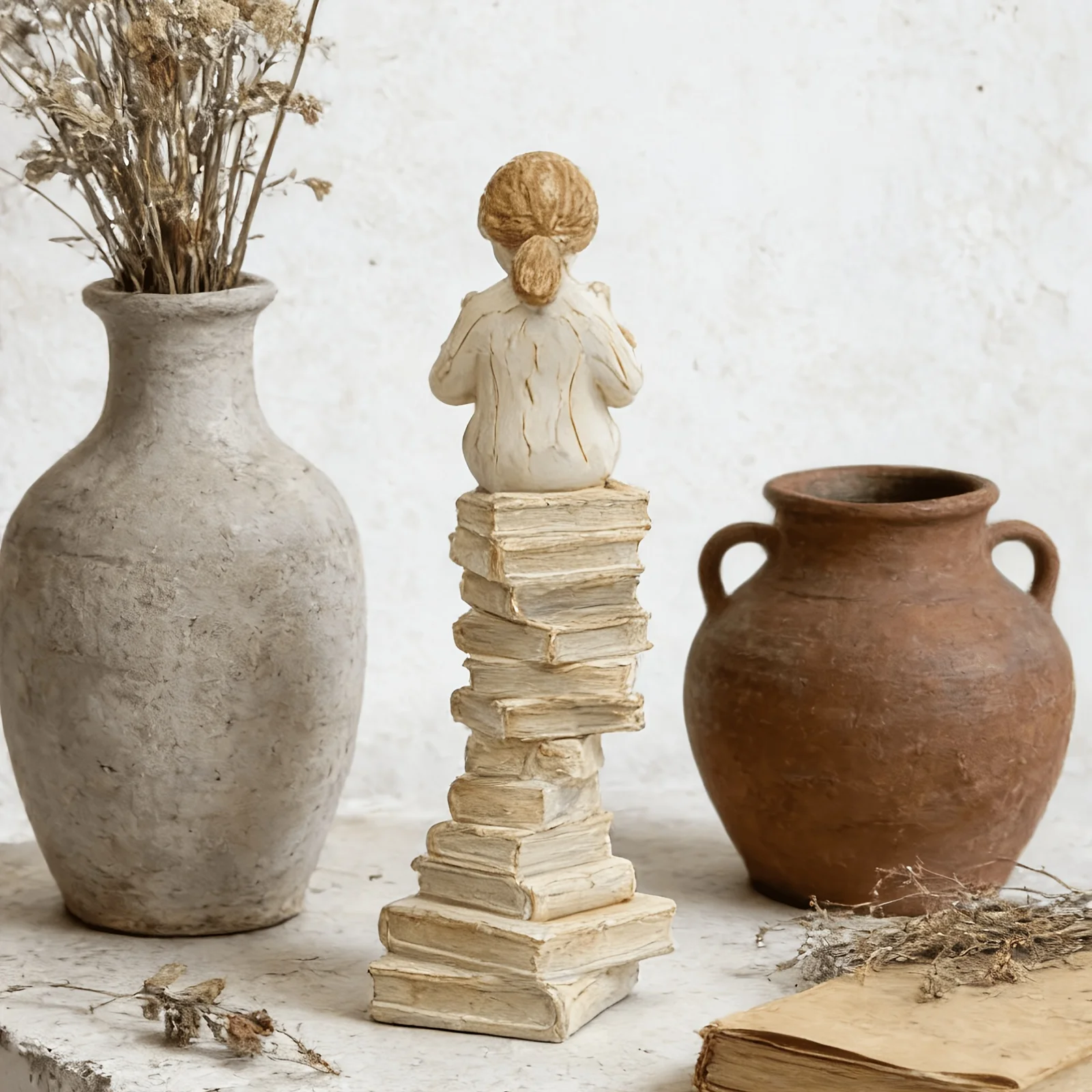 1-Piece Girl Reading Figure Inspirational Ornament, a Gift for Women Who Love Books, a Thinker's Desktop Statue for Educators, Students, and Librarians view 5