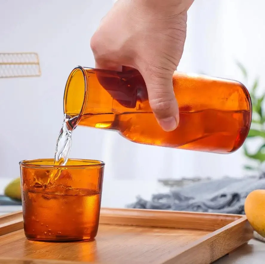 550ml Transparent Candy Color Glass Teacup Set Nordic Heat-Resistant Milk Juice Cool Drinking Cup With Tea Pitcher Water Bottle