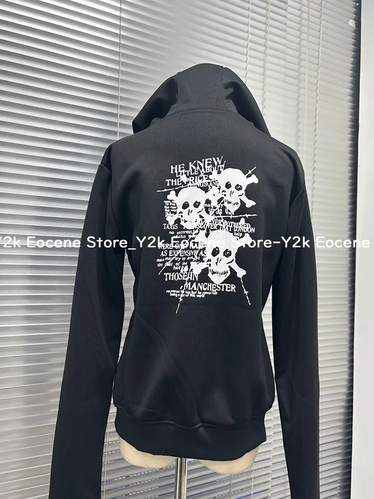 90s Vintage Unicorn Print Cropped Jacket Women Subculture Y2K Street Punk Rock Zipper Tops Jacket Aesthetic Loose Casual Clothes