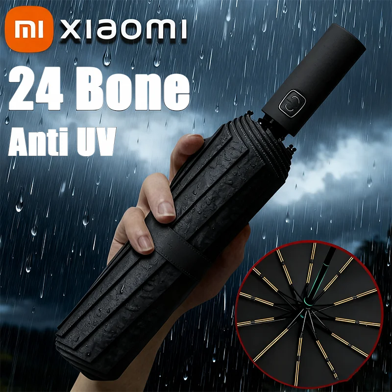Xiaomi 24 os entièrement automatique Double os pliant parapluie SPF50 + Protection UV résistance à la pluie et forte résistance au vent nouveau