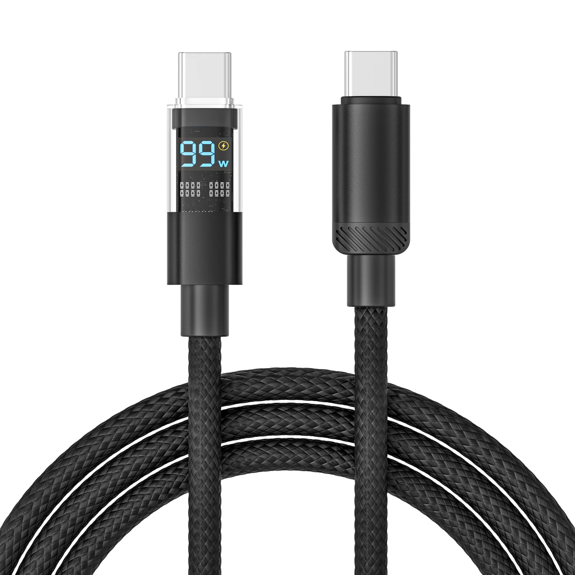 100W Super Fast Charging Horizontal Screen Transparent Digital Display Power Mobile Phone Data Cable Suitable PD Braided Wire