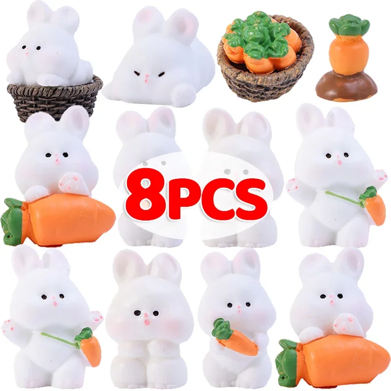 2025 Hot Easter Rabbit Figurines Cartoon Carrot Resin Miniature Model Mini Landscape Fairy Garden Cute Decoration Bunny Statue