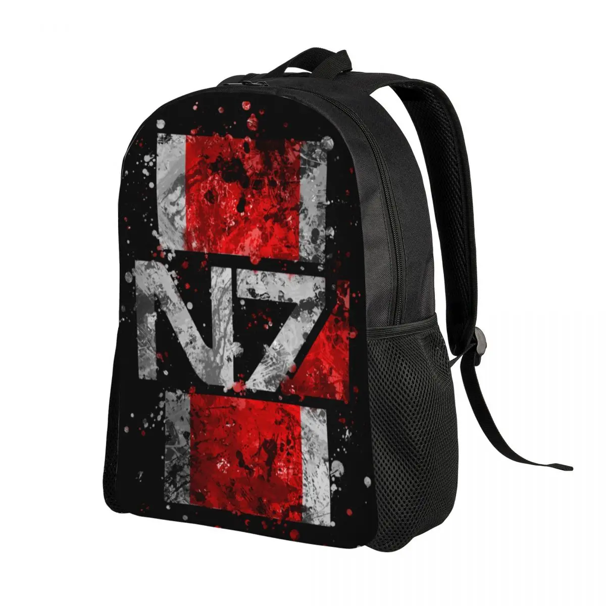 Mass Effect N7 Emblem Splatter Travel Backpack School Laptop Bookbag Alliance Military Video Game College Student Daypack Bags