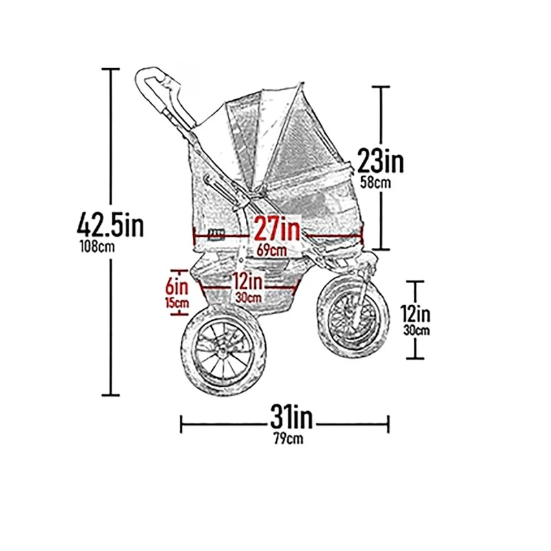 NO-Zip Double Pet Stroller, for Single or Multiple Dogs/Cats, Plush Pad + Weather Cover Included, Large Gel-Filled Tires