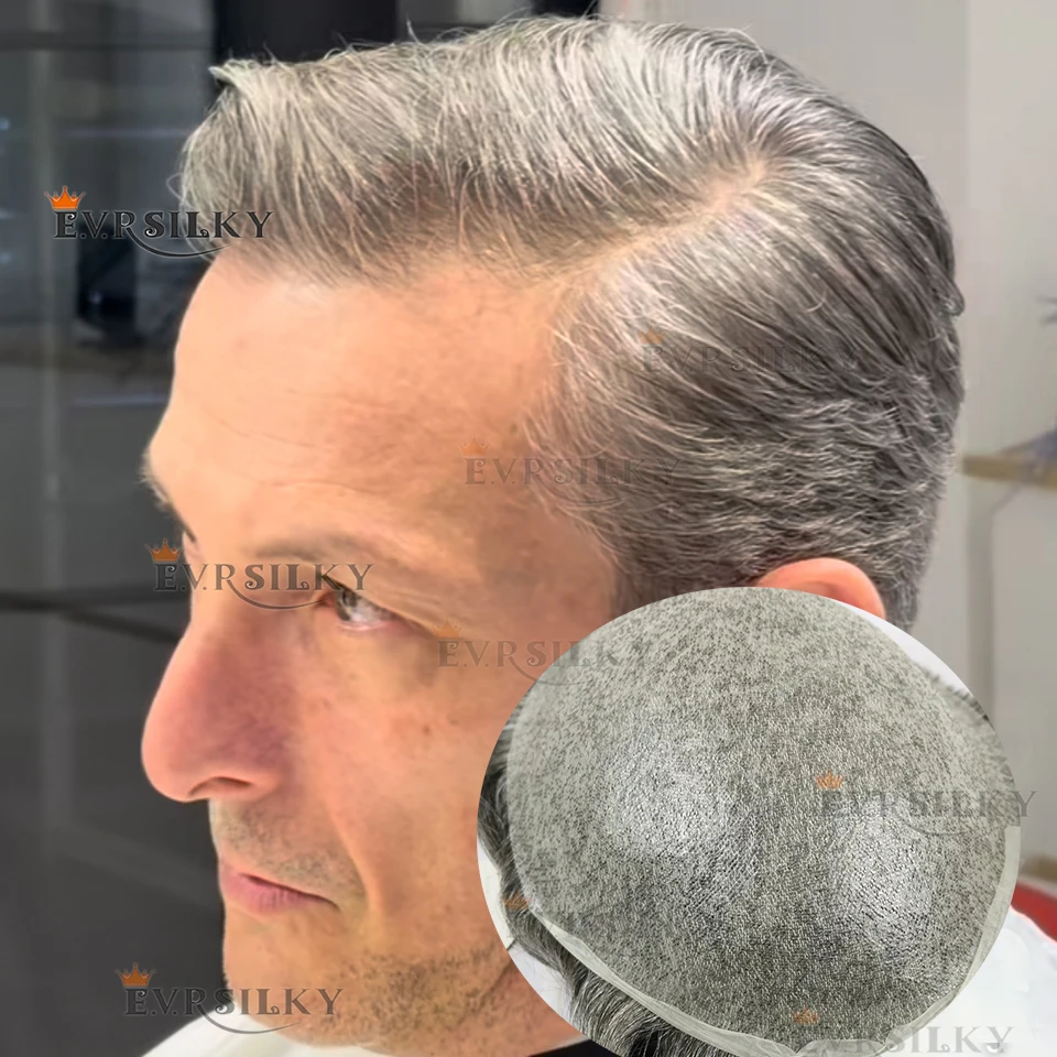

0.02mm Ultra Thin Skin Super Natural Hairline Vloop Men Toupee 1B80 1B65 Grey SoftHuman Hair Capillary Prosthesis 80Density Male
