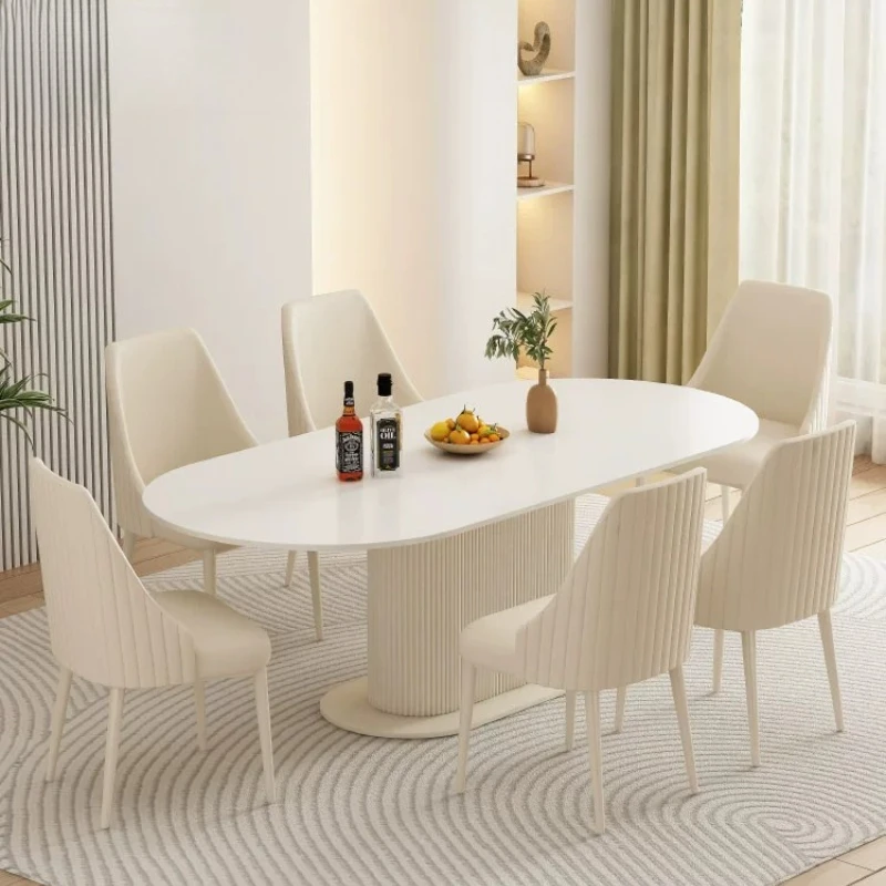Light luxury high-end small apartment modern simple home dining table Cream wind rock board dining table and chair combination
