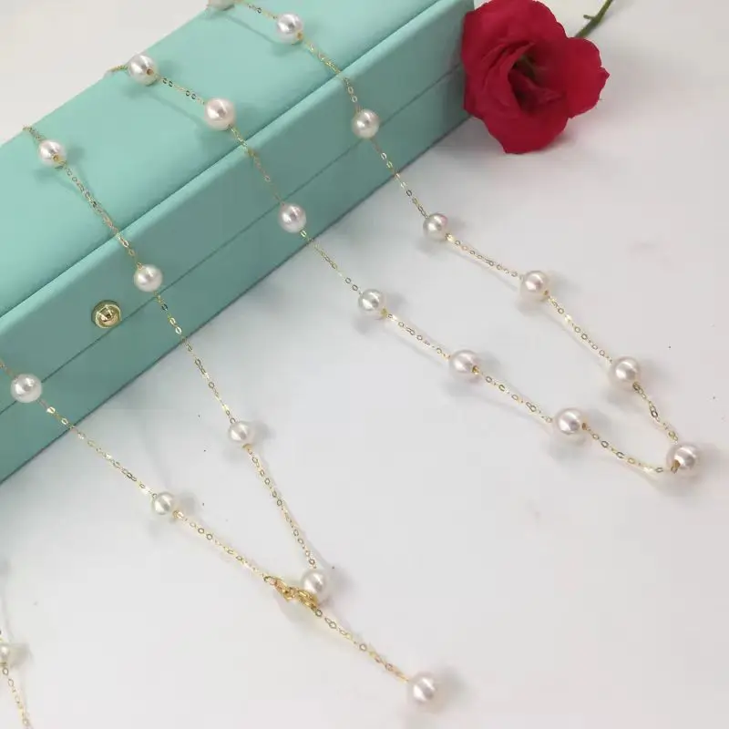 Real 18K Gold Natural Freshwater Pearl Necklace AU750 Multiple Wearing Methods Full Sky Star Necklace Women's Boutique Jewelry