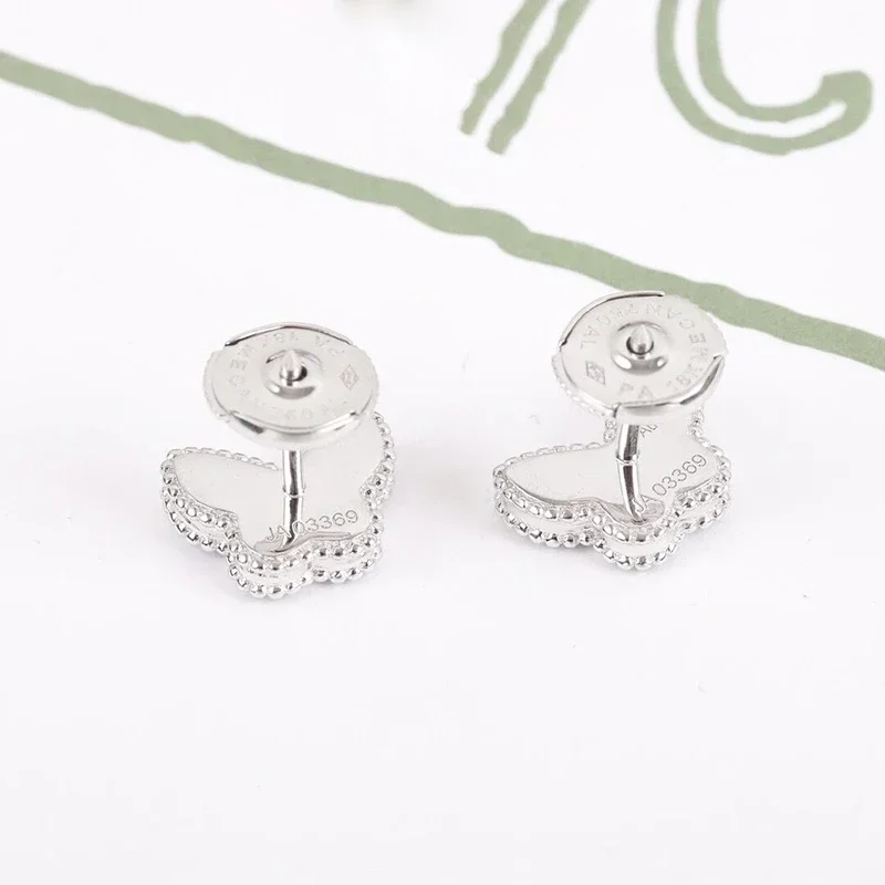 925 Sterling Silver Mini White Fritillary Butterfly Shell Earrings Women Turquoise Ear Stud Fashion Luxury Brand Quality Jewelry