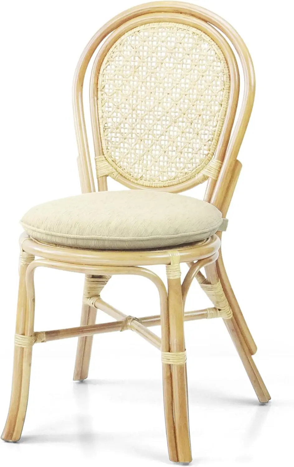 

Denver Dining Handmade Wicker Side Chair Natural Rattan, Natural Color with Cream Cushion